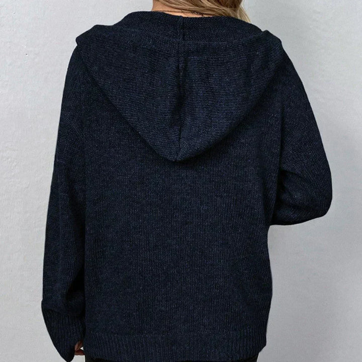 Oversized Women Cardigan - Hooded Button, Textured Knit