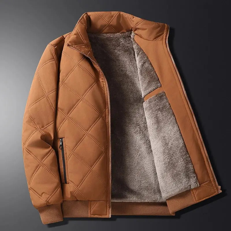 Windproof Men’s Jacket - Quilted Bomber Fleece Lined Hiking
