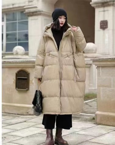 Warm Cozy Women’s Down Coat - Mid Length, Velvet, Winter