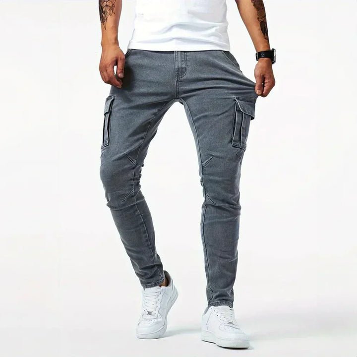 Stretch Cargo Jeans for Men, Comfortable Fit with Functional Pockets, Elastic Denim for Versatile Style