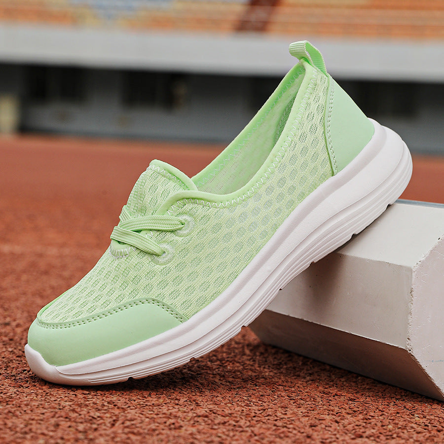 Lightweight Breathable Women’s Lace-Up Sneakers - Low-Profile Round-Toe, Mesh Upper, For Everyday Wear