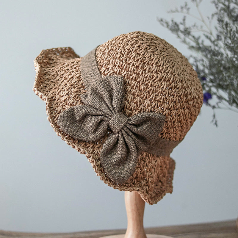 Straw Sun Hat Dome Crown With Bow Retro Beach Travel Hat Spring Autumn 2026 Trend Sun Protection
