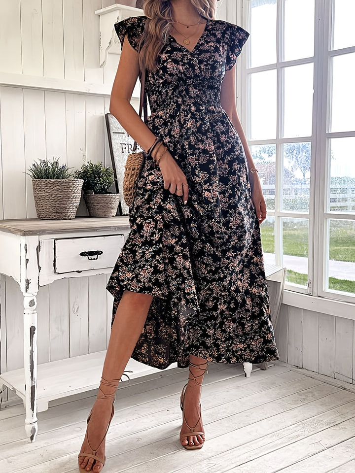 A-Line Dress for Women with Ruffle Sleeves and Elastic Waist, Lightweight Spring Fashion