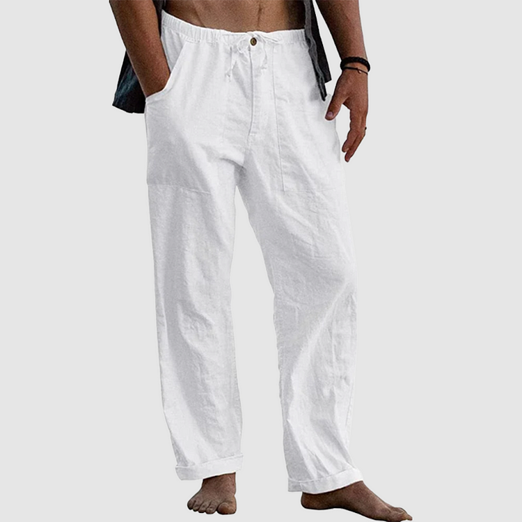 Linen Pants for Women with Adjustable Waist Cord, Relaxed Fit Summer Pants