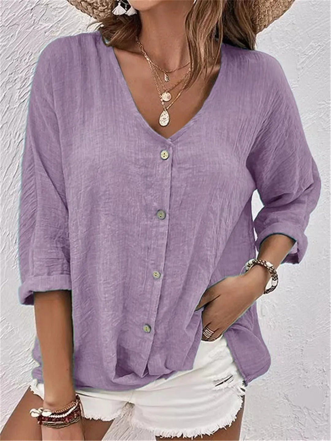 V-Neck Button-Up Women&