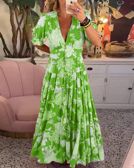 Elegant Floral Wedding Guest Dress - Tailored Silhouette, Versatile Formal Dress for Special Occasions, Available in Multiple Sizes and Patterns