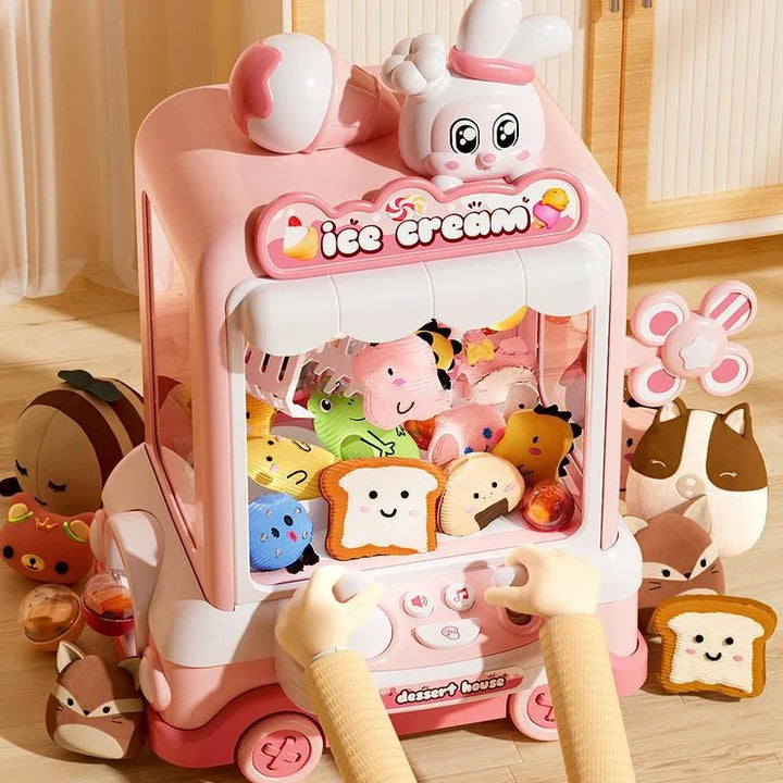 Mini Cartoon Claw Crane Machine Toy for Kids - Plush Rabbit Doll Grabber with Music &amp; Lights