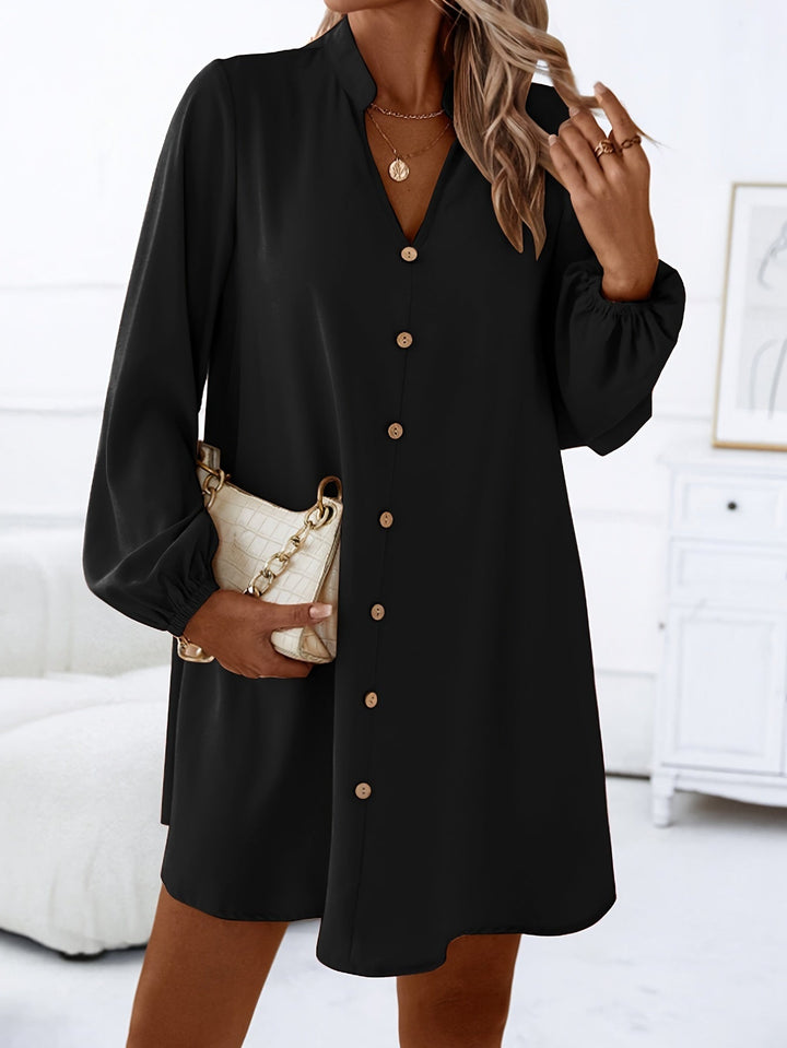 Airy Casual V-Neck Long Sleeve Dress for Women, Loose Fit Summer Midi Dress in Multiple colors