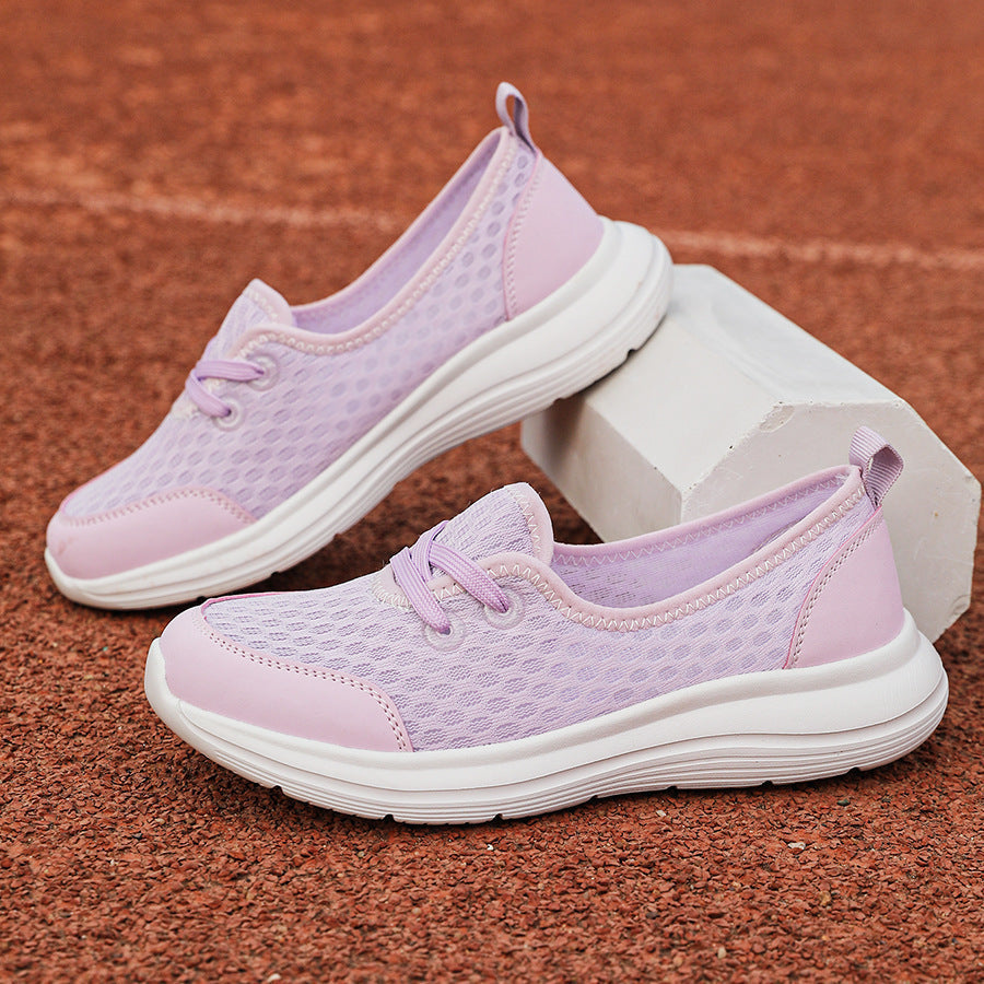 Lightweight Breathable Women’s Lace-Up Sneakers - Low-Profile Round-Toe, Mesh Upper, For Everyday Wear