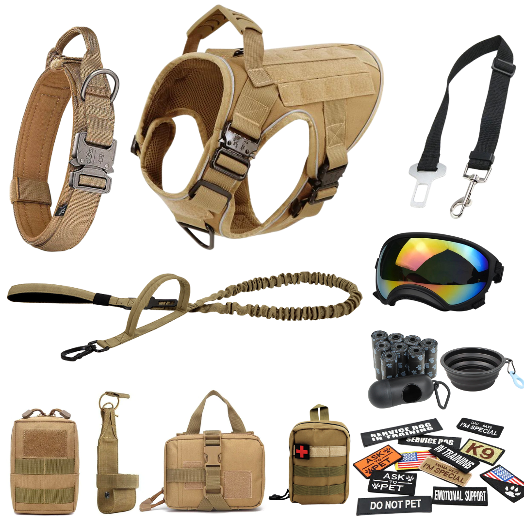 Tactical Dog Harness System All-In-One Training Bundle No-Pull Harness MOLLE Pouches Travel Water Bowl Holiday 2025