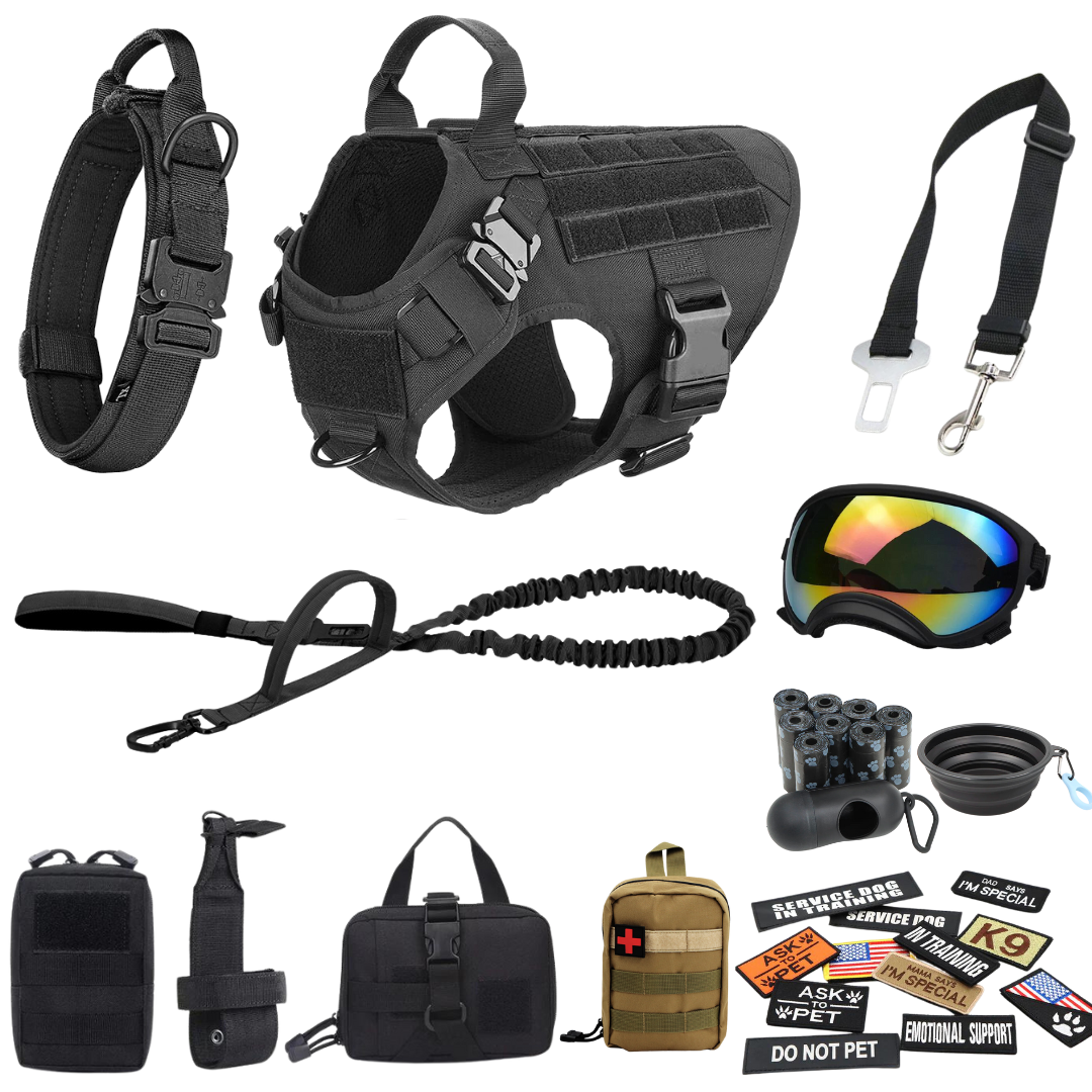 Tactical Dog Harness System All-In-One Training Bundle No-Pull Harness MOLLE Pouches Travel Water Bowl Holiday 2025