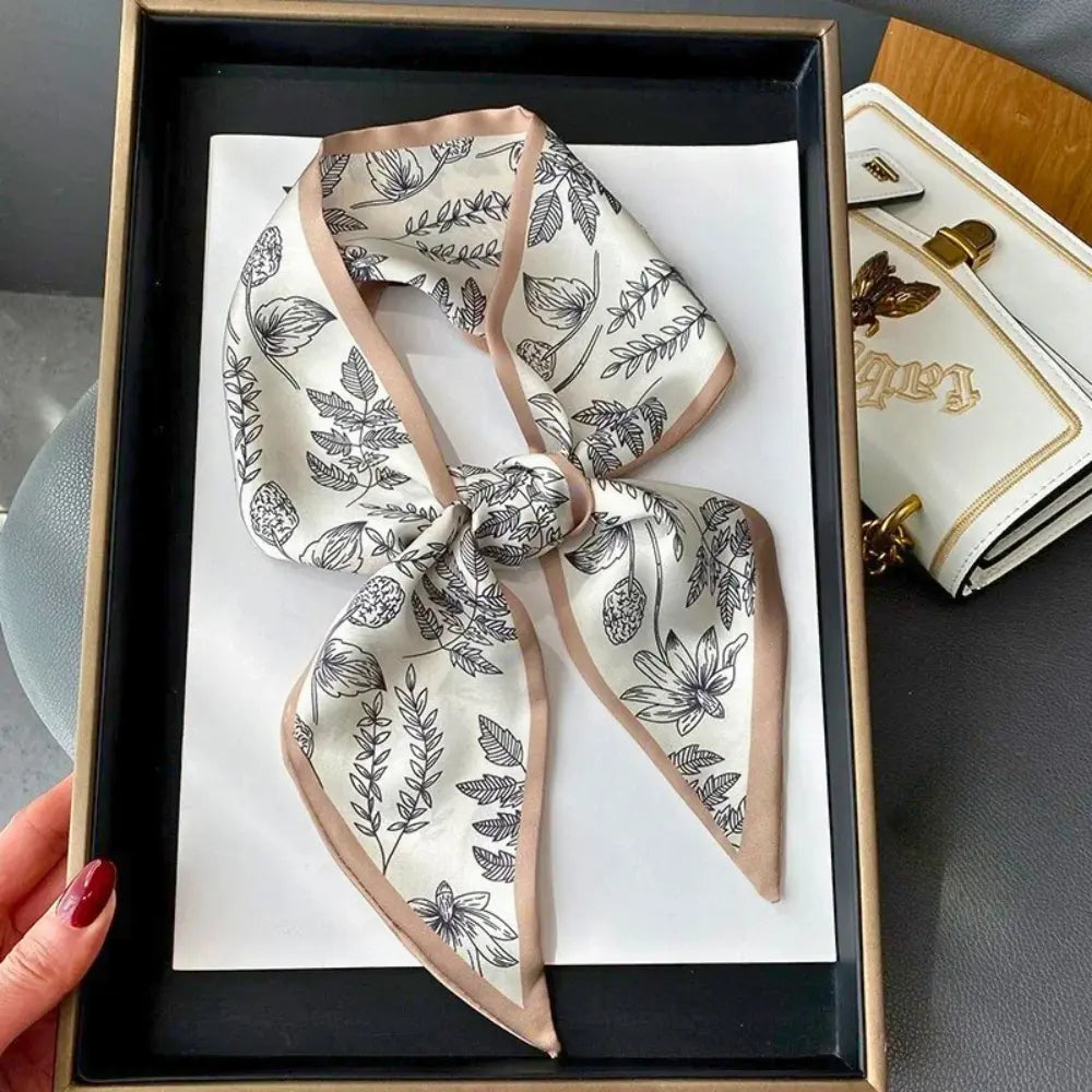 Lightweight Women’s Slim Scarf - Botanical Satin, For Spring