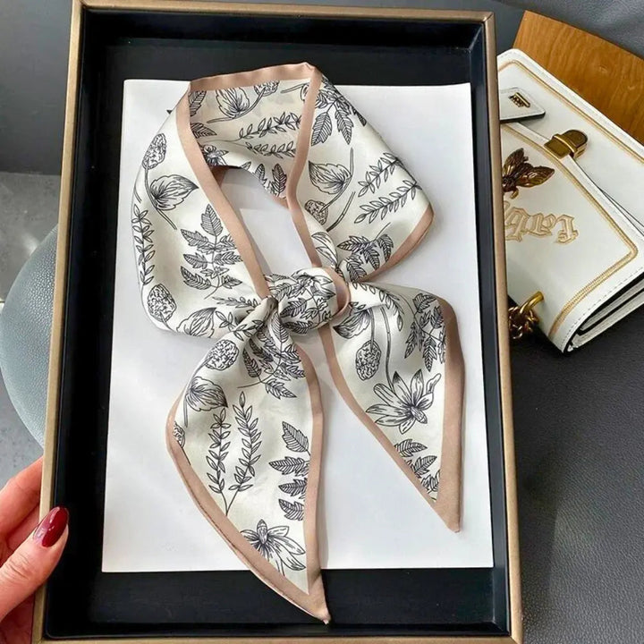 Lightweight Women’s Slim Scarf - Botanical Satin, For Spring