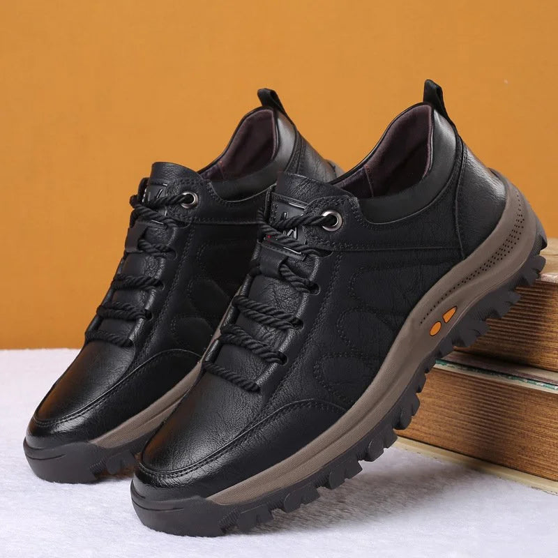 Hand-Sewn Leather Leisure Mens Shoes, Waterproof, Breathable, Ergonomic Insole, Durable Rubber Sole, Comfortable for Outdoor Activities