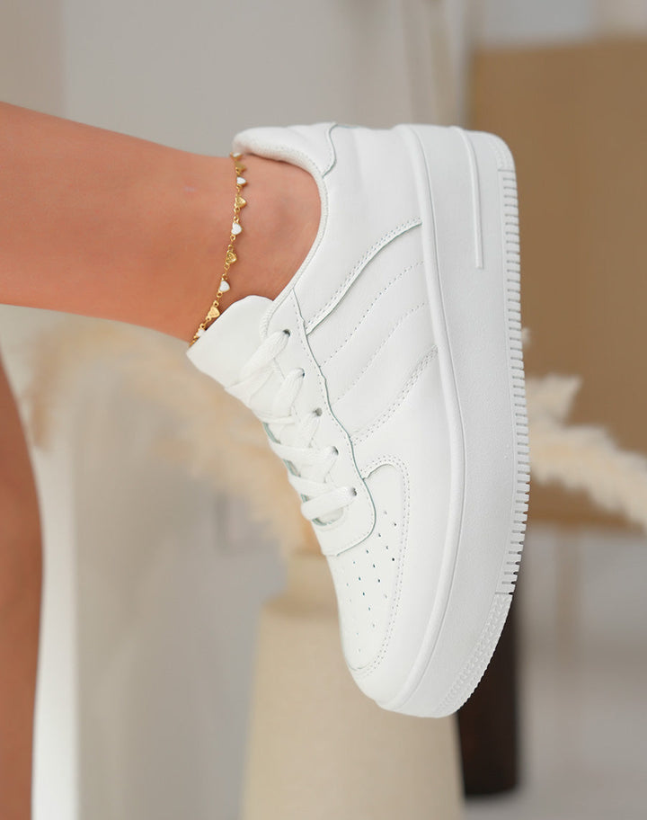 White Platform Sneakers for Women, Comfortable Casual Footwear with Versatile Design and 45 cm Height