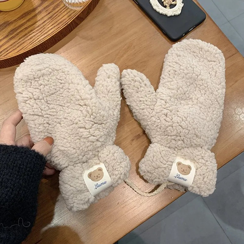 Warm Women’s Teddy Mittens - Chunky Sherpa Plush, Winter