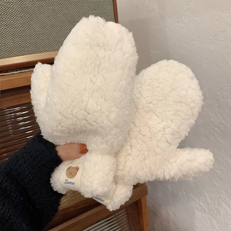 Warm Women’s Teddy Mittens - Chunky Sherpa Plush, Winter