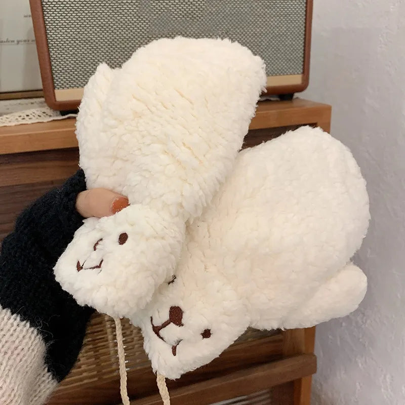 Warm Women’s Teddy Mittens - Chunky Sherpa Plush, Winter